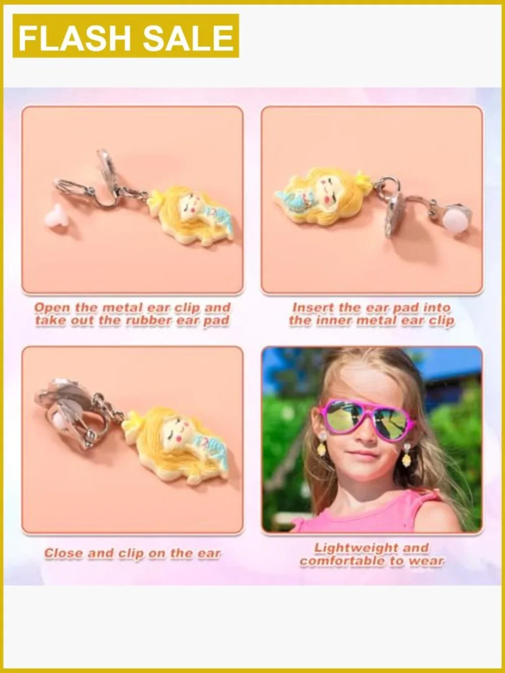 6 Pairs Clip On Drop Earrings Non-Pierced Princess Dress Up Jewelry Set